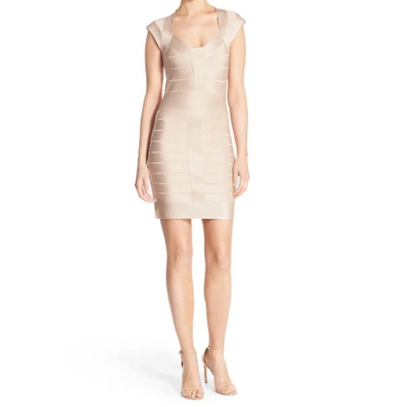 French Connection Dresses & Skirts - French Connection Gold Metallic Bandage Dress Sz 4